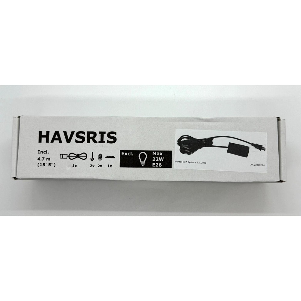 Ikea HAVSRIS Cord Set w/ Switch Black 15' 5" 604.900.53